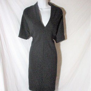 JIL SANDER V-Neck Italy wool BLACK Lined Sheath Midi Dress 36